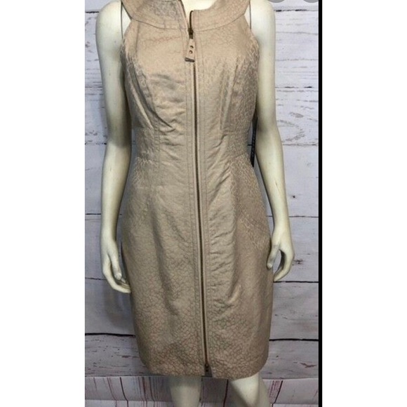 Muse Dresses & Skirts - Muse Brand Textured Zip Up Khaki Sheath Dress